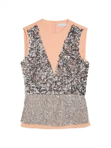 Жилет с V-образным вырезом и пайетками Rabanne, бежевый