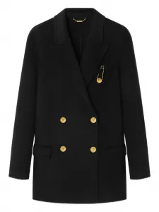 Двубортное пальто с булавками Versace, черный