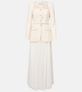 Поясное плиссированное платье макси из шифона Self-Portrait, кремовый