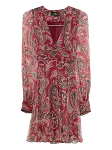 Мини-платье с V-образным вырезом и принтом пейсли ETRO, красный