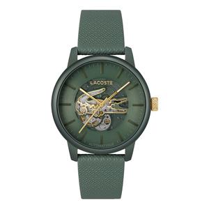 LACOSTE Мужские часы 12.12 Collection Cut Out Wrist Watch с механическим механизмом, кожаным ремешком и зеленым циферблатом