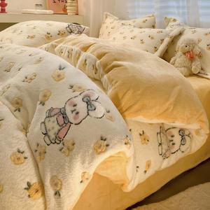 Disney Комплект постельного белья из 4 предметов (простыня 150х200 см), вельвет, цвет Pastoral Rabbit (Yellow)