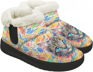 Женские ботинки выше щиколотки с мягкой меховой подкладкой, короткие зимние снежные ботинки с удобной подошвой из пены с эффектом памяти, зимние кроссовки на молнии Chririnla, Aesthetic Cat