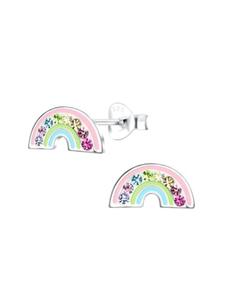 Alexander York Серьги-гвоздики «Радуга», украшенные разноцветными кристаллами, из серебра 925 пробы, комплект из 2 штук