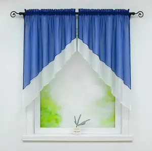 Штора Voile Cafe, арочная, двухсекционная, для небольшого окна, с карнизом, короткая, двухслойная, для кухни, темно-синяя, Ш x Д 120 x 125 см Delien