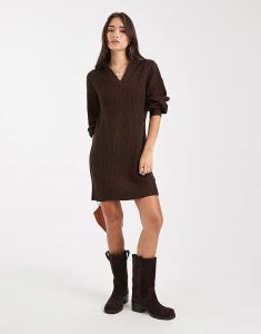 Платье-джемпер Wednesday's Girl с V-образным вырезом, темно-коричневого цвета