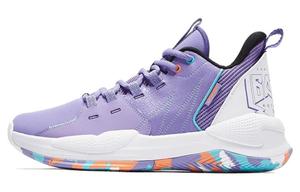 Амортизирующие противоскользящие и износостойкие баскетбольные кроссовки мужские Mid-Top фиолетовый белый QIAODAN