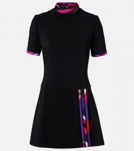 Мини-платье из кади с отделкой из принтованного шелка Pucci, Nero