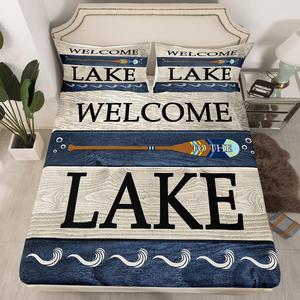 Erosebridal Комплект постельного белья Lake Queen в деревенском стиле с принтом лодок и весёл, Multi 35