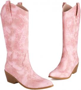 Женские ковбойские сапоги Элегантные Ботильоны на шнуровке в западном стиле QSPGONA, Pink
