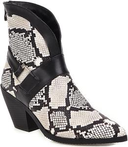 Женские ботильоны VOKLIN в западном стиле с острым носком, на высоком толстом каблуке, с молнией, классические короткие нарядные ботинки Chelsea, Black/Serpentine