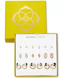 Набор из 9 серег-гвоздиков и колец с разными кристаллами Kendra Scott, gold
