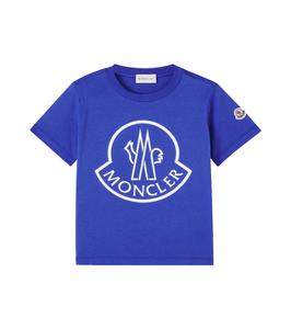 Футболка из хлопкового джерси с логотипом Moncler Enfant, синий