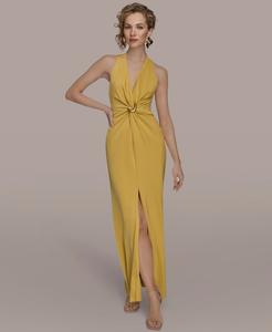 Женское платье без рукавов с V-образным вырезом Donna Karan New York, Chartreuse
