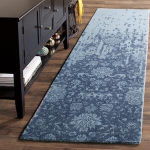 Ковер-дорожка SAFAVIEH, 69 x 244 см, Restoration Vintage Collection, Blue & Dark Blue, ручная работа, состаренная шерсть, идеально для помещений с высокой проходимостью в гостиной, спальне (RVT104E)