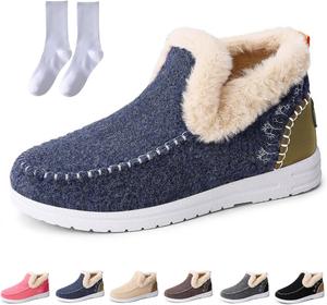 Женские зимние плоские пушистые зимние ботинки, подкладка из искусственного меха, противоскользящие, с удобной посадкой, для улицы, короткие повседневные ботильоны Generic, Blue