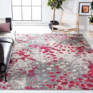 Ковер SAFAVIEH, 366 x 458 см, Madison Collection, Grey & Red, дизайн Boho Abstract Distressed, без линьки и простой в уходе, идеален для помещений с высокой проходимостью в гостиной, спальне (MAD425R)