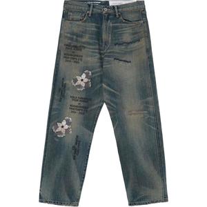 Джинсы с принтом и потертостями Yohji Yamamoto, индиго