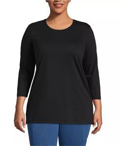 Туника из хлопка Supima размера плюс с рукавом 3/4 Lands' End, черный