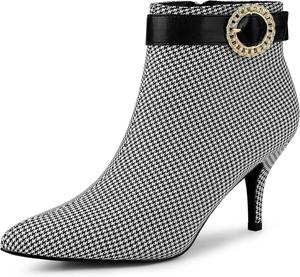 Женские ботильоны Allegra K с пряжкой, клетчатые с острым каблуком и узором «гусиная лапка»