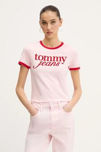 Хлопковая футболка Tommy Jeans, розовый