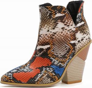 Женские модные ботильоны на высокой толстой танкетке с высокой шнуровкой, удобные, лаконичные, с V-образным вырезом, с имитацией кожи змеи, заостренным носком и высокими каблуками LYYSKY, Multicoloured