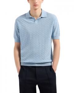 Свитер-поло из шерстяной вязки с короткими рукавами Emporio Armani, синий