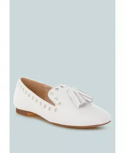 Филоха Лоферы на плоской подошве с декоративными шипами и кисточками Rag & Co, белый
