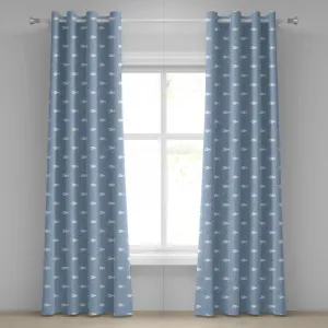 Шторы на люверсах ABAKUHAUS в морском стиле с изображением подводных обитателей, мальков рыб и маленьких симметричных якорей, декоративные двухпанельные шторы, 280 x 245 см, сине-белые