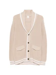 Полосатый кардиган с карманами Eleventy, бежевый