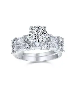 Комплект колец в стиле ар-деко с 2-каратным кубическим цирконием огранки «принцесса» и багетами из стерлингового серебра с инкрустацией Bling Jewelry, silver