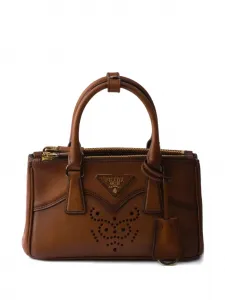 Мини-сумка-тоут Galleria из кожи Prada, коричневый