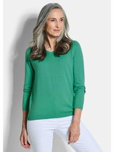 GOLDNER Укороченный размер: Вязаный пуловер, хлопковый пуловер с V-образным вырезом, зеленый