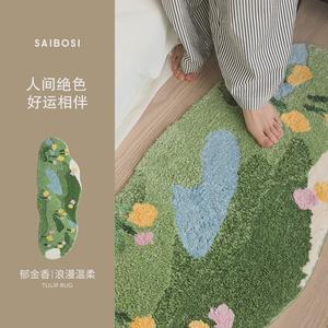 Saipos Ковер 50х150 см для спальни Irregular, зеленый, мягкий, нескользящий