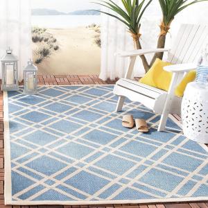Ковер SAFAVIEH, 79 x 153 см, Courtyard Collection Blue/Beige CY6923 Trellis для дома и улицы, водонепроницаемый, легко чистится, для патио, заднего двора, прихожей