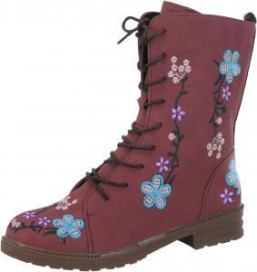 Винтажные женские ботильоны с боковой молнией, цветочной вышивкой, шнуровкой, кожаные на массивном каблуке, армейские, этнические, для верховой езды, с удобным носком, средней голени, ретро, повседневные прогулочные туфли Generic, Red