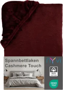 Простыня на резинке DreamScience Cashmere Touch 180 - 200x220 см, бордо, для матрасов высотой до 22 см - бархатистая, мягкая и теплая простыня на резинке NYVI