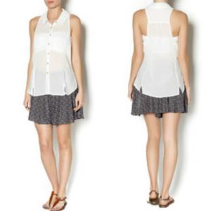 Free People Рубашка-майка с воротником на пуговицах, цвет слоновой кости