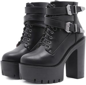 Женские ботильоны на платформе с молнией, массивным каблуком и пряжкой, высокие ботинки на шнуровке, боевые ботинки на высоком каблуке MTETM, Black