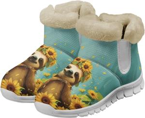 Женские теплые зимние ботинки с меховой подкладкой, снежные ботинки, слипоны до щиколотки, для прогулок на улице, противоскользящие, легкие, размер США 6-12 Fuxowvby, Sloth