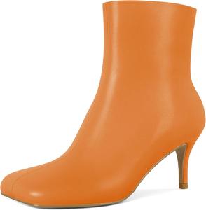 Женские ботильоны Soireelady с низким каблуком 2,5 дюйма, квадратный носок, боковая молния, осенние и зимние короткие ботинки, Orange