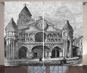 Штора в деревенском стиле Нотр-Дам от ABAKUHAUS, винтажное монументальное искусство, присборенная тесьма для спальни с петлями и крючками, 280 x 245 см, серо-белый цвет Abakuhaus