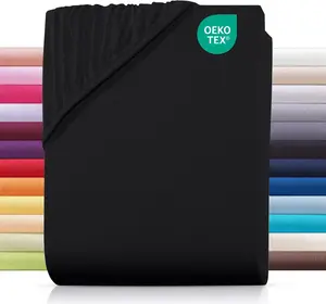 Простыня на резинке джерси 200х200 см из 100% хлопка, однотонная черная