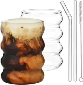 Набор из 2 стаканов ALINK объемом 350 мл со стеклянными трубочками, волнистый дизайн Sonstige