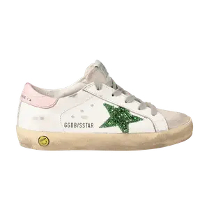 Кроссовки Golden Goose Superstar Kids White Emerald Green Glitter, белый