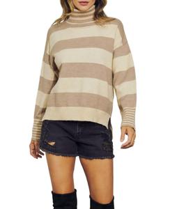 Трикотажный водолазный свитер с разноцветными полосками в цвете таупе J.NNA, Taupe