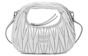 MIU MIU Сумка-хобо, наплечная сумка, кроссбоди, женская сумка Matelassé Nappa Leather Silver