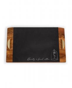 Закусочная доска из акации и сланца в стиле Красавица и чудовище от Disney Toscana, Acacia Wood Slate Black with Gold Accents