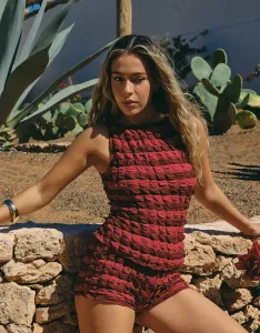 Бордовая полосатая фактурная майка South Beach X Liv Silverman