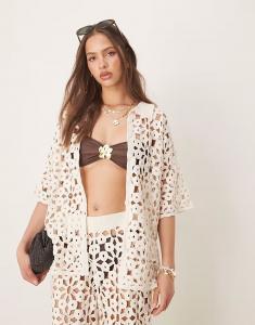 Вязаная крючком рубашка ASOS DESIGN кремового цвета